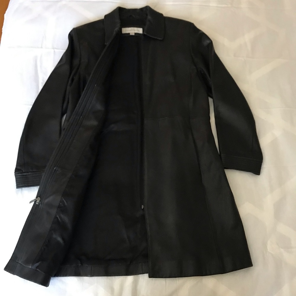 Liz Claiborne Long, Black Leather Jacket - Sz M